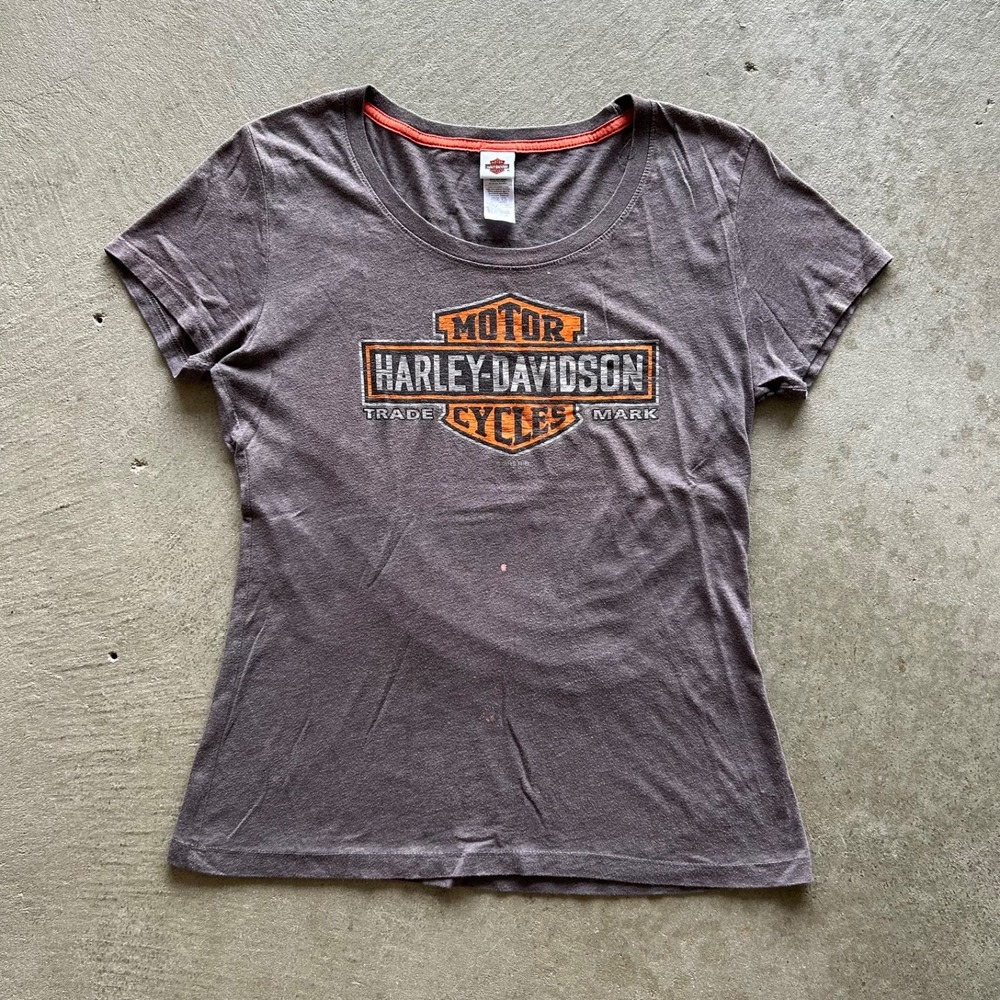 Vintage Harley Davidson Shirt Womens Large Gray Holeshot Biker Mt Pleasant MI